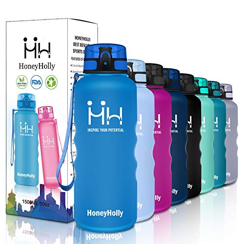 HoneyHolly Bottiglia d'Acqua Sportiva - 1.5 litro, Senza BPA Borracce Tritan Borraccia a Prova di perdite con Filtro per Bambini,Scuola,Sport,Campeggio,Yoga,Palestra,Ciclismo