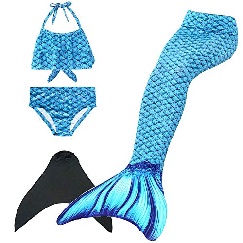 Wishliker - Set da 4 pezzi per costume da sirena, da bambina, con coda da sirena e bikini G3 + xia 120 cm