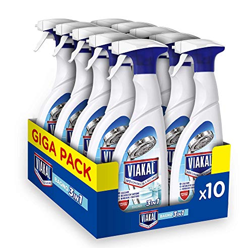 Viakal Detersivo Anticalcare Spray Bagno 3 in 1, Maxi Formato 10 Pezzi da 515 ml