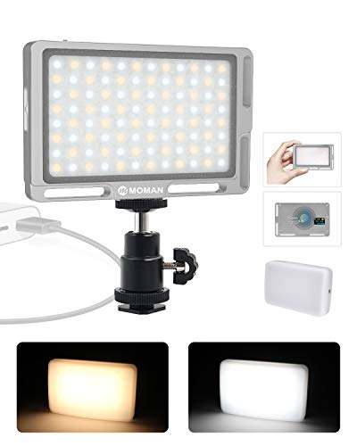 Moman Faretto-LED-Video-Luce-Reflex con Diffusore, Fillipo LED Fotocamera DSLR 4.7” 147g Dimmerabile Bi-Color 3000K- 6500K, TLCI/CRI 96+, Cavo di Tipo-C Incluso, Argento