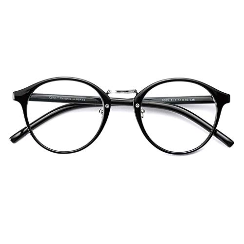Cyxus filtro luce blu occhiali rétro tondo telaio [ ceppo anti-occhio ] Anti affaticamento della vista ottimo per computer/gioco/telefono (Classico nero)