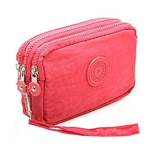 Forlady, Pochette multiuso con 3 scomparti, chiusura con cerniera, per chiavi, denaro, cellulare, adatta per lo sport Rosso anguria Taglia unica