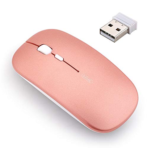 INPHIC Mouse Wireless, Ultra Sottile Ricaricabile 1600 DPI 2.4G USB Mouse Ottico Senza Fili Silenzioso con Ricevitore USB per PC MacBook Computer Portatile, Oro Rosa