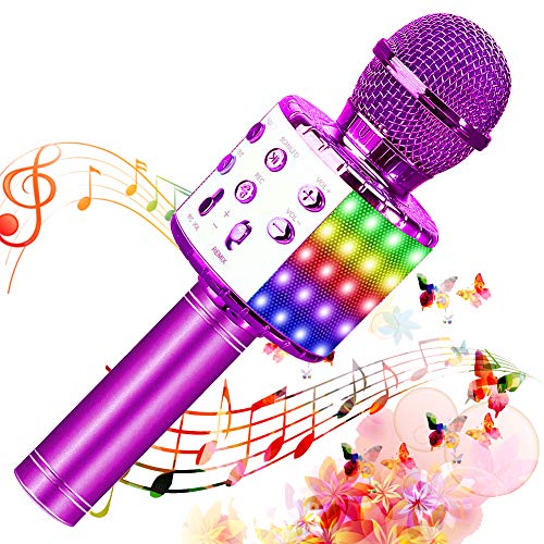 SunTop Microfono Karaoke, Bluetooth Wireless Microfono con LED Lampada Flash, Portatile Karaoke Player con Altoparlante con Altoparlante Funzione di Registrazione Luci LED per Cantare Party Player