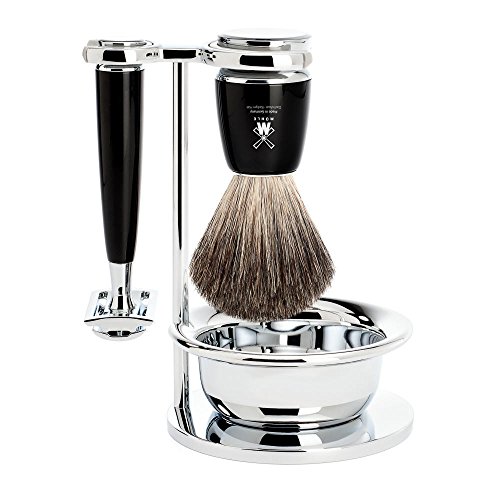 Mühle Rytmo - Set da barba in puro pelo di tasso con rasoio, in resina pregiata, colore: Nero