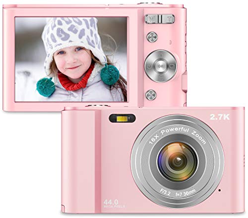 Vnieetsr Fotocamera digitale compatta 2.7K Full HD 44MP Fotocamera con zoom 16X con fotocamera tascabile con schermo LCD IPS da 2,88 pollici per bambini, studenti, scuola, bambini, fotografia