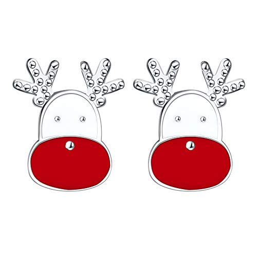 Orecchini cervi renne per ragazze bambini donne, piccoli orecchini carini natalizi in argento 925, regali di Natale, ipoallergenici
