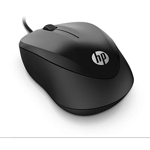 HP - PC Wired Mouse 1000 Cablato, Sensore Preciso, 1200 DPI, 3 Pulsanti, Rotella Scorrimento, Cavo USB 1.5 m, Design Pratico e Versatile, Ambidestro, Nero