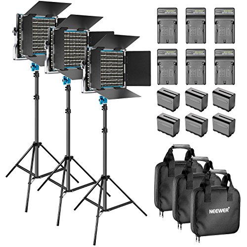 Neewer - Set di 3 luci a LED bicolore, 660 LED, con barndoor e 6,5 piedi di luce, 6 pezzi, 6600 mAh Li-ion e kit di illuminazione del caricatore per studio video di scatto (blu)