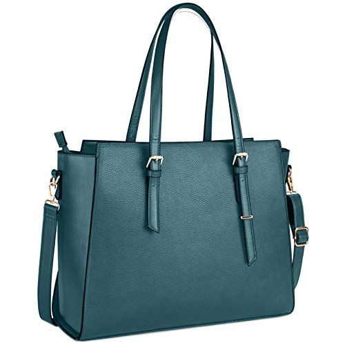 NEWHEY Borsa Donna Borsa Lavoro Donna Borsa Porta PC 15.6 Pollici Grande Borsa a Tracolla Impermeabile in Pelle PU Borsa Tote Shopper Verde Scuro