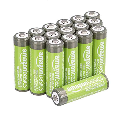 Amazon Basics - Batterie AA ricaricabili, ad alta capacità, 2400 mAh (confezione da 16), pre-caricate