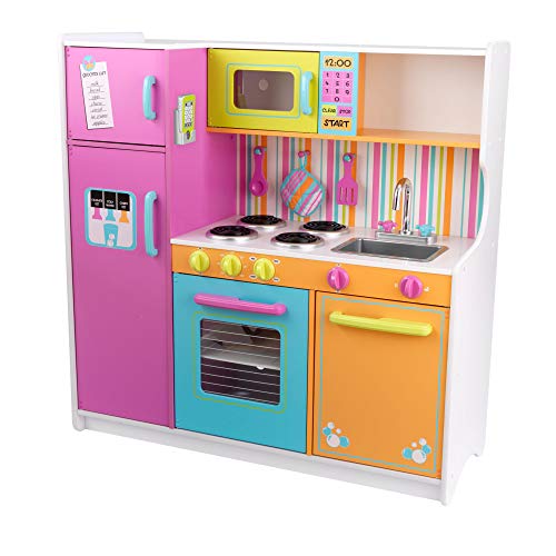 KidKraft 53100 Cucina giocattolo in legno per bambini Deluxe Big and Bright con telefonino e accessori di gioco inclusi-Colori vivaci, Multicolore