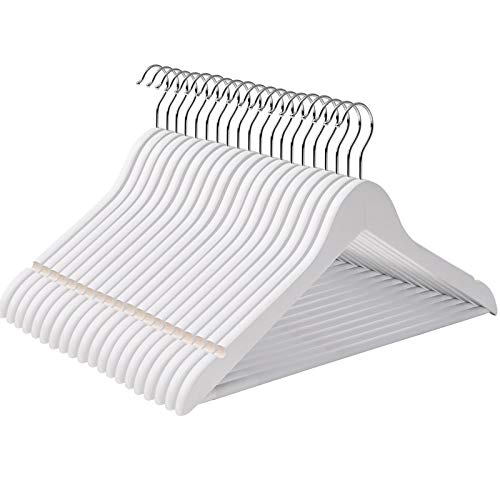 SONGMICS Grucce Appendiabiti in Legno d'Acero, 100 Pezzi Grucce Portabiti per Appendere gonne e Pantaloni, 44,5 x 1,2 x 23 cm, Girevole a 360 Gradi, Colore Bianco CRW03W-100