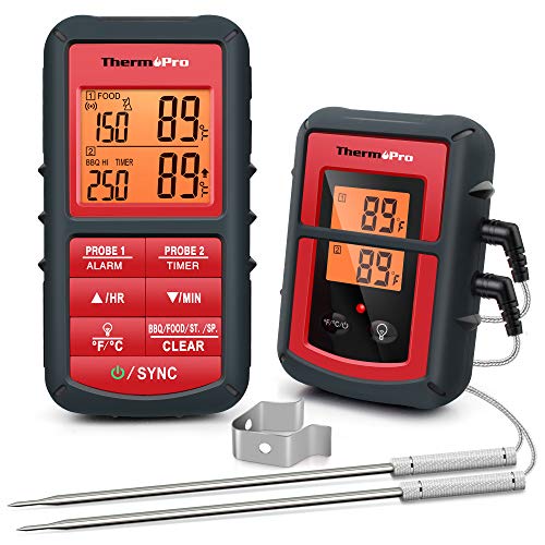 ThermoPro TP08C Termometro da Cucina Digitale con Cottura Senza Fili a Doppia Donda per Barbecue Carne Forno Termometro per Alimenti, Monitora la Temperatura a Partire da 500 Piedi di Distanza