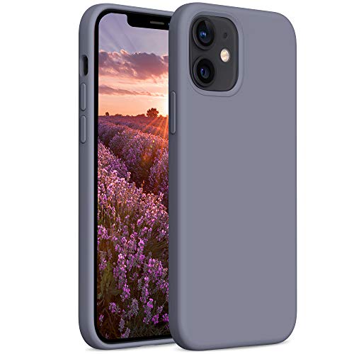 YATWIN Compatibile con Cover iPhone 12 Mini 5,4'', Custodia per iPhone 12 Mini Silicone Liquido, Protezione Completa del Corpo con Fodera in Microfibra, Grigio Lavanda