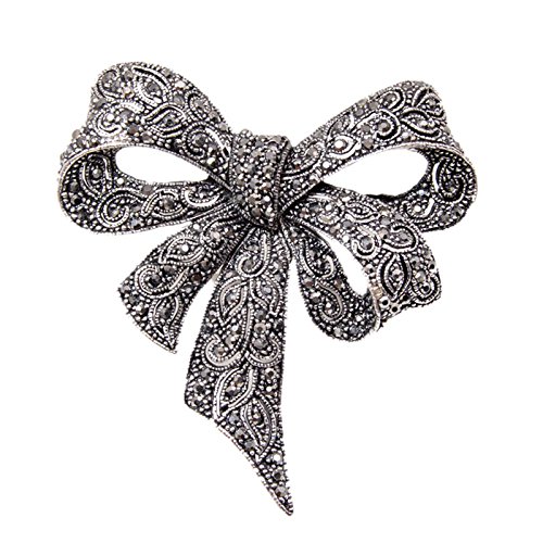 SODIAL Spille fiocco di strass epoca per le donne nero bowknot spilla pin moda gioielli cappotto accessori stile elegante