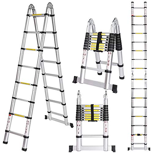 Meditool 5M Scala Telescopica Scala alluminio pieghevole(2.5M+2.5M),Scala Scaletta Allungabile Scala multiuso 16 gradini,Capacità 150kg