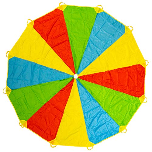 Paracadute ludico color arcobaleno da 365 cm - Con 12 manici | Ore di divertimento assicurate per bambini e neonati | Attività da interno ideale per bambini per ore di gioco e divertimento