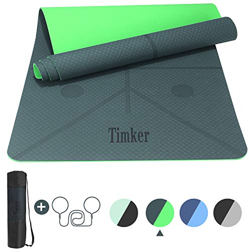 Timker Tappetino Yoga Tappetino per Il Fitness Tappetino per Esercizi TPE Materiale Ecologico per Body Building Fitness con Linea di Posizione con Tracolla e Borsa 183 * 61 * 0.6cm