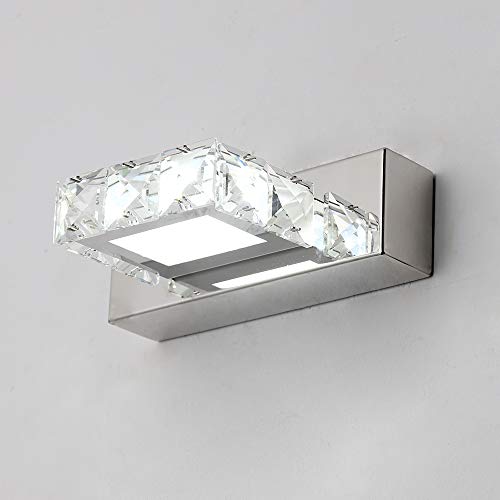 DAXGD Applique Fari a specchio a LED in cristallo 3W 5500K, Lampada acrilica impermeabile in acciaio inossidabile IP44, antiappannamento (argento), 16x5cm