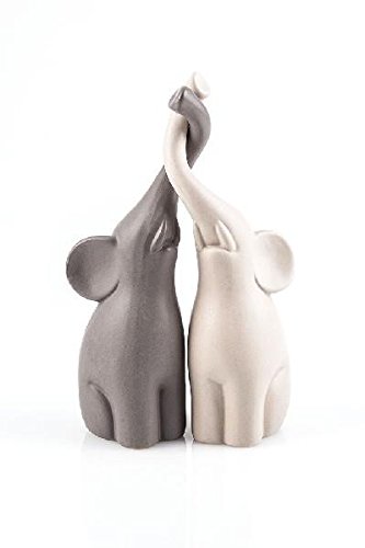 Pajoma - Coppia di Statuette in Ceramica a Forma di elefantini, Altezza 25,5 cm, Grigio