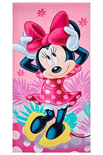 Disney Minnie Maus telo mare in diversi designs 70 x 140 cm, per bambini, 100% cotone (rosa con fiori)
