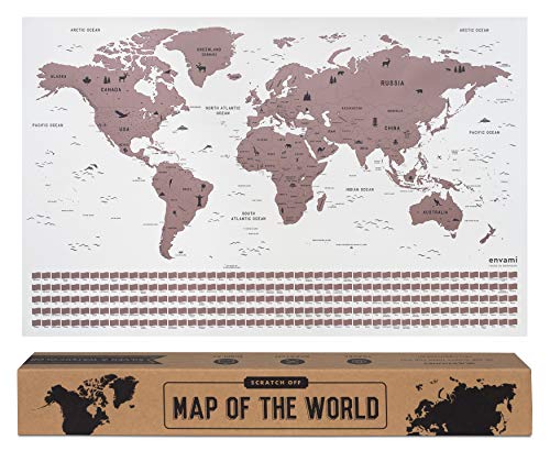 envami Mappa del Mondo da Grattare I Oro Rosa I68 X 43 CM I Idee Regalo I Mappamondo da Grattare con Bandiere I Scratch off Map I Mappa da Grattare I Cartina Mondo da Grattare I Inglese