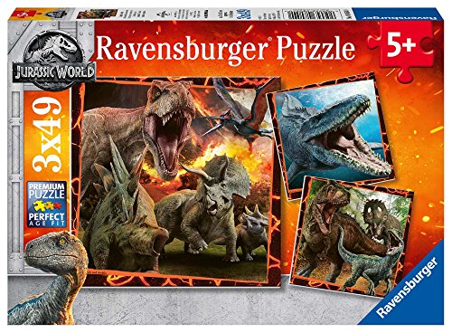 Ravensburger Jurassic World Puzzle per Bambini, Multicolore, 3 x 49 Pezzi, 8054