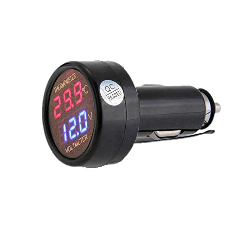 JZK® 2 in 1 auto 12v 24v voltmetro termometro accendisigari digitale display temperatura e tensione della batteria metro indicatore calibro tester monitor