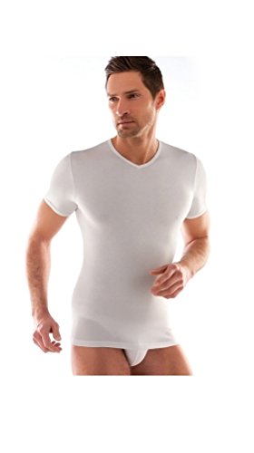 Liabel 3 t-shirt corpo uomo bianco caldo cotone mezza manica scollo a punta 02828/e53 (8/XXXL)