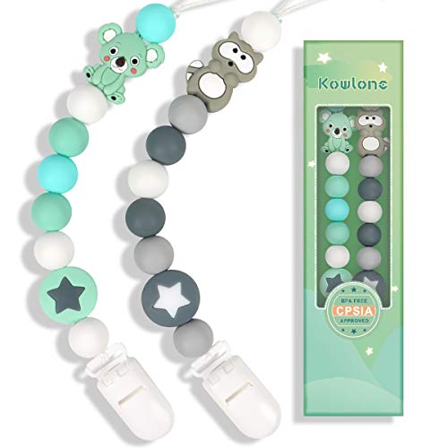 Catenella Portaciuccio Clip Catenina Bambino Cordino per Ciuccio Koala Procione Massaggiagengive Catena per Succhietto Perline per Dentizione in Silicone per Ragazzi Senza BPA