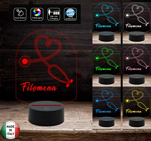 Regalo originale LAUREA Natale medico dottore dottoressa Lampada led STETOSCOPIO personalizzabile con nome Luce led 7 colori selezionabili con touch