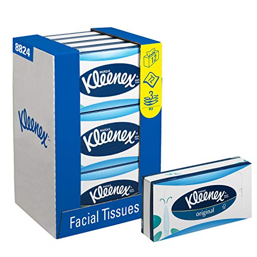 Kleenex 8824 Scatole di fazzoletti, 12 scatole da 72 fogli, 3 veli, Morbidi e resistenti, Inodore, Colore: bianco, Original, 08824000