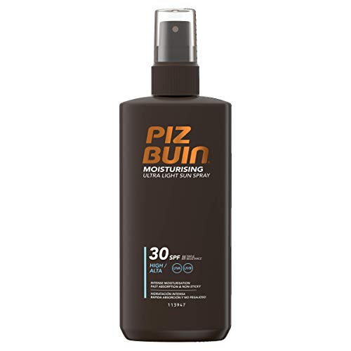 Piz Buin Moisturising Ultra Light Sun Spray SPF 30, ad alta protezione, idratante, ad assorbimento rapido, protezione solare dai raggi UVA e UVB, non adesiva, 200 ml