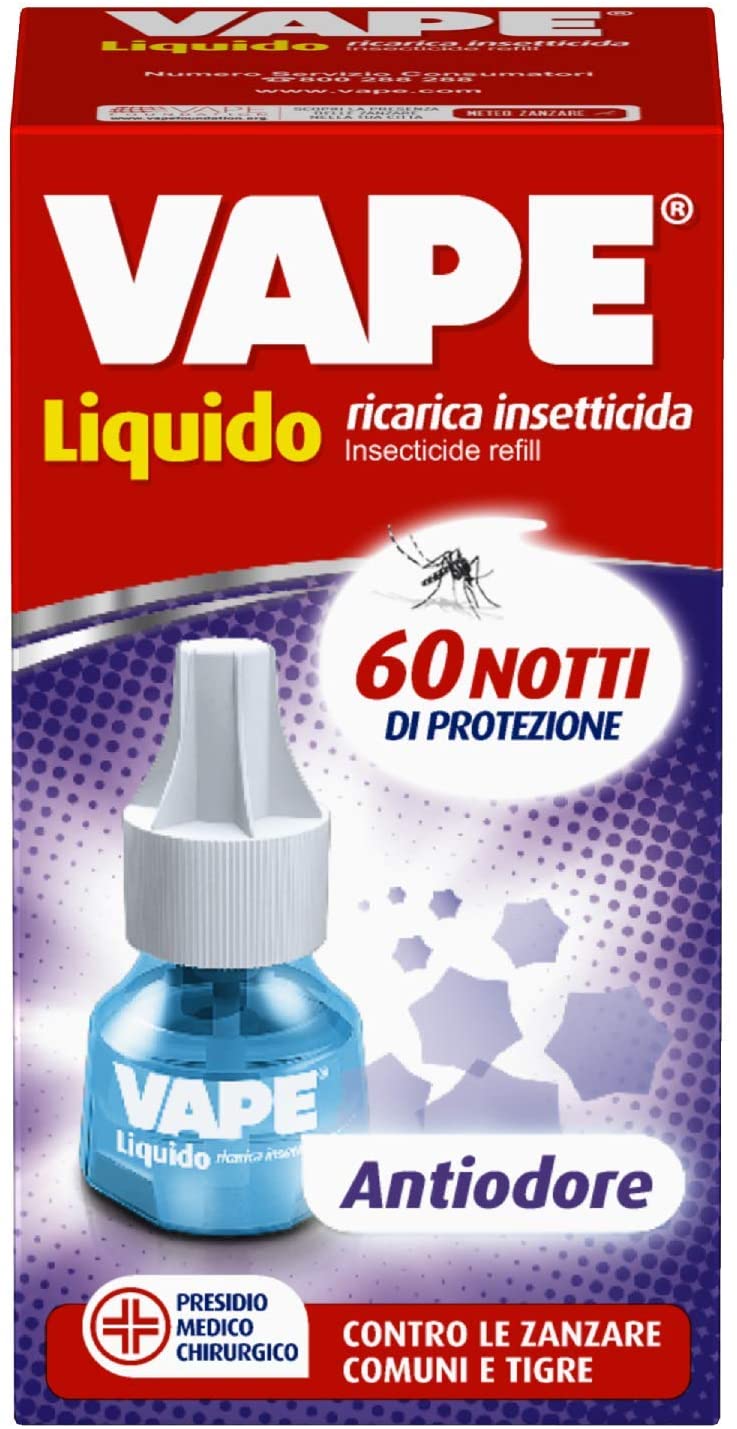 Vape Ricarica Liquida Antiodore, Protegge da Zanzare e Combatte Odori di Umidità e Chiuso, 60 Notti