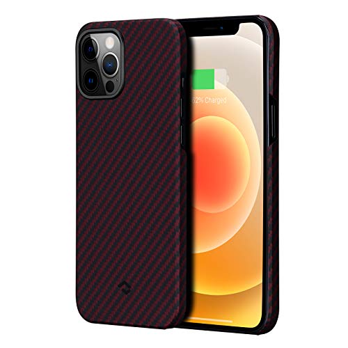 pitaka Custodia iPhone 12 PRO Max Cover per iPhone 12 PRO Max Ultra Slim Sottile Resistente in Fibra Aramidica Serie MagEZ Case Elegante Cover Magnetica per Supporto Auto Rossa/Nera Diagonale