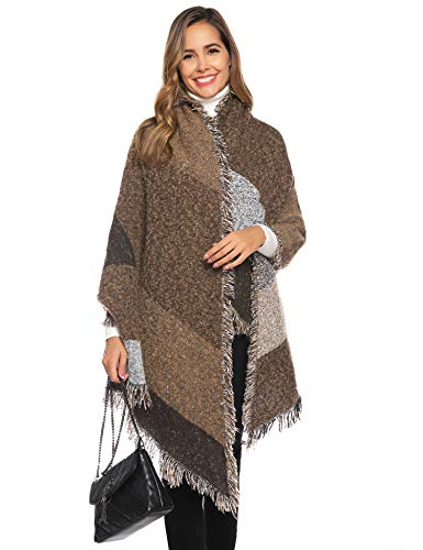 Sykooria Sciarpa Poncho in Maglia da Donna, Plaid in Pile Scialle Avvolgente Coperta, Moda Nappe Morbido Donne Sciarpa per Autunno Inverno Caldo, Taglia Unica