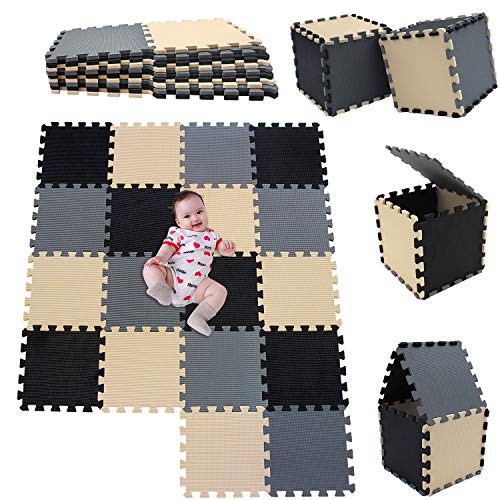 MSHEN Tappeto Puzzle con Certificato CE e Certificazione in Soffice Schiuma Eva | Tappeto da Gioco per Bambini | Tappetino Puzzle...dimensione1.62 mq,nero-beige-grigio-041012g18