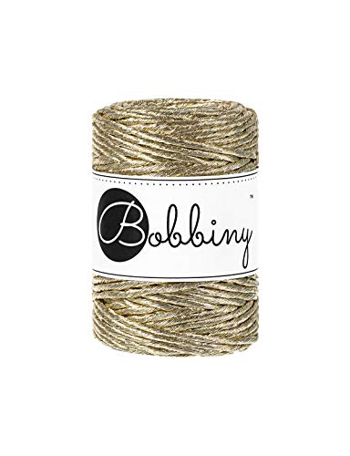 Bobbiny-Oeko-Tex Il Filato per macramè di Cotone Ecologico nel Colore Metallic Gold 3mm x 50mm.
