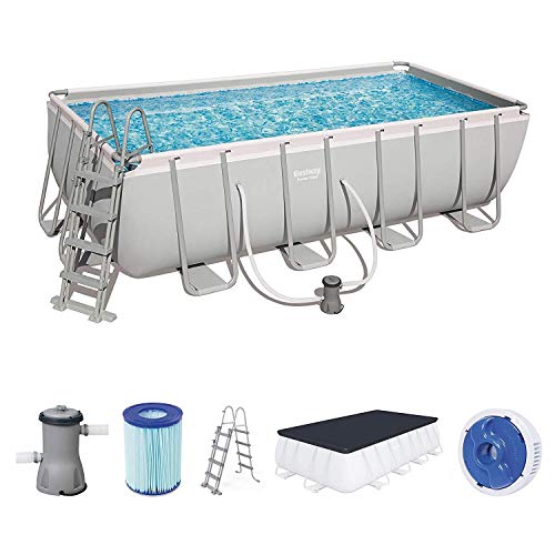 Bestway 56670 | Power Steel - Piscina Fuori Terra Rettangolare, 488x244x122 cm, Pompa di Filtraggio, Copertura, Scaletta e Dosatore Chimico Chemconnect