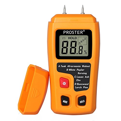 Proster LCD Igrometro Digitale Misuratore Umidità Tester Rilevatore Umidità Legno 2 Pin Auto Spegnimento per Misurazione Umidità di Legna da Ardere Carta - Colore Arancione