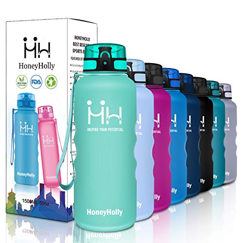 HoneyHolly Bottiglia d'Acqua Sportiva - 1.5 litro, Senza BPA Borracce Tritan Borraccia a Prova di perdite con Filtro per Bambini,Scuola,Sport,Campeggio,Yoga,Palestra,Ciclismo
