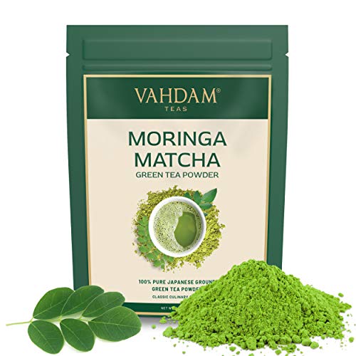 VAHDAM, tè verde Moringa Matcha (100 g 50 tazze) | Polvere di tè matcha 100% PURE di origine giapponese | ANTI-OSSIDANTI 137x | Tè verde per la peso | SUPER FOOD del Giappone