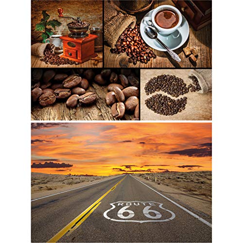 GREAT ART Set di 2 Poster XXL – caffè & Route 66 – Collage Mulino Toni Marroni Tramonto Strada Autostrada Deserto Strada di Campagna Decorazione Murale (140 x 100cm)