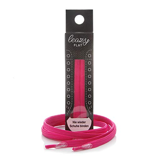 leazy Lacci elastici piatti-autobloccanti unisexo, Rosa neon, M (Fino a 5 Occhielli per Lato)