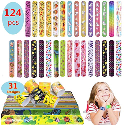 Pachock 124 pièces Schiaffo Braccialetti - 31 Stili Braccialetti Slap Bracelets,Bracciali a Scatto, Bracciali Snap Compleanno Festa Regalo di Natale Favore per Bambini Ragazzi e Ragazze