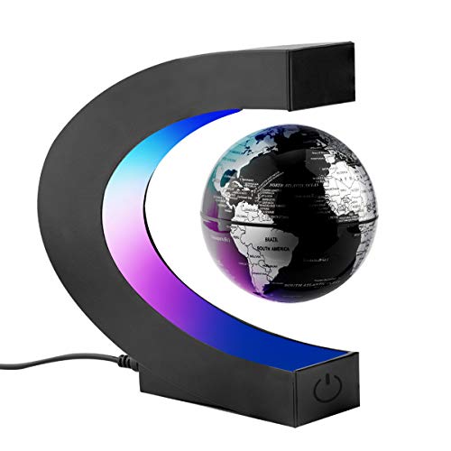 Surplex C Forma Globo Fluttuante con LED a Levitazione Magnetica, Mappamondo Magnetico con Luce LED per Casa Ufficio Decorazione Regali d'Affari Studente Educazione - Nero