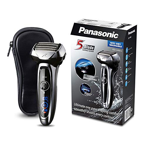 Panasonic ES-LV65-S803 Rasoio Elettrico da Barba Wet&Dry, Senza Fili, Ricaricabile, Testina Flex, 5 Lame a 30°, Argento/Nero