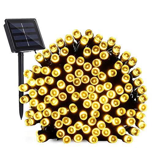 Catena Luminosa Esterno Solare, BrizLabs 22M 200 LED Luci stringa Solari Interno Impermeabile 8 Modalità con Memoria Luci Natalizie da Esterno per Giardino, Natale, Balcone, Patio, Bianco Caldo