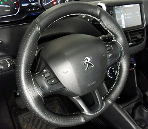 Peugeot 208 rivestimento volante in vera pelle nera traforata